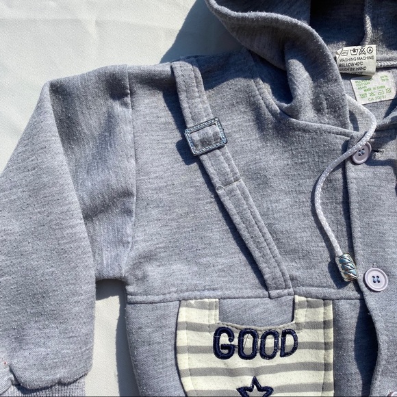 Boys Grey Mouse Face Design Button-up Hoodie - Picture 2 of 12